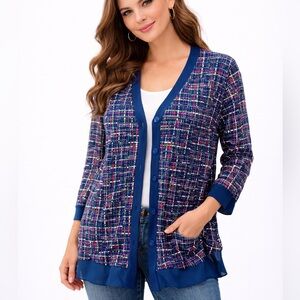 Chico's Blue and‎ Pink Geometric Cardigan Sweater L/12